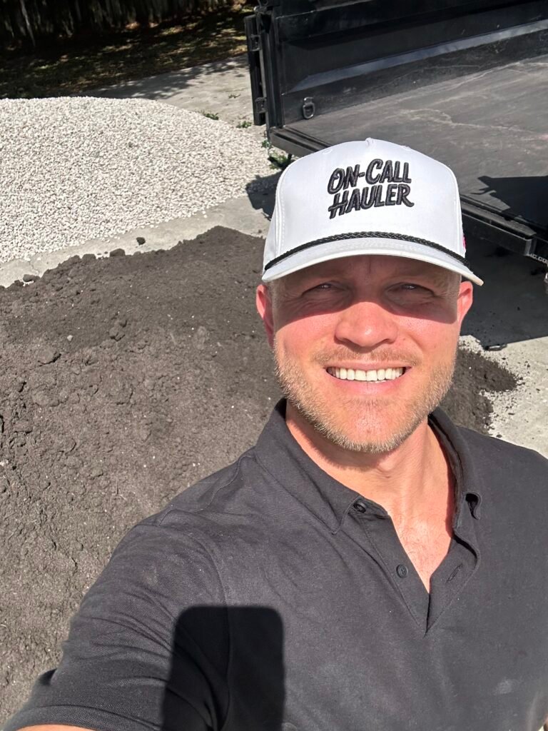 Tyler Armstrong of On-Call Hauler delivering topsoil in Palm Beach County